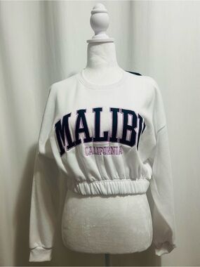 Forever 21 White Cropped 'Malibu California' Sweatshirt